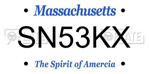 SN53KX Massachusetts License Plate