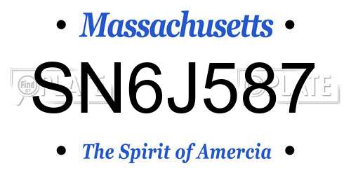 SN6J587 Massachusetts License Plate