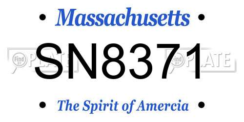 SN8371 Massachusetts License Plate