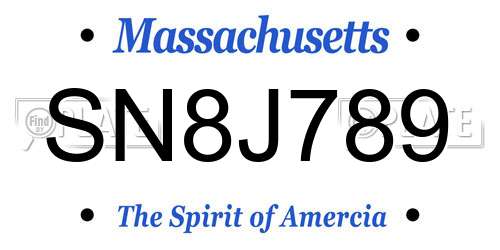 SN8J789 Massachusetts License Plate