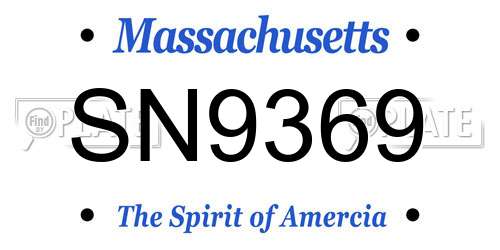 SN9369 Massachusetts License Plate