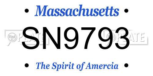 SN9793 Massachusetts License Plate
