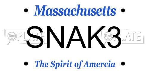 SNAK3 Massachusetts License Plate