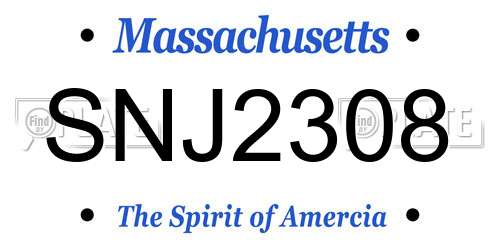 SNJ2308 Massachusetts License Plate