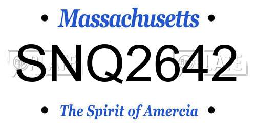 SNQ2642 Massachusetts License Plate