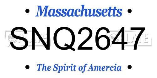 SNQ2647 Massachusetts License Plate