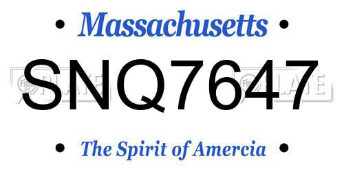 SNQ7647 Massachusetts License Plate
