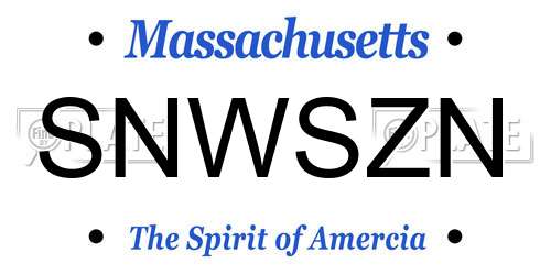 SNWSZN Massachusetts License Plate