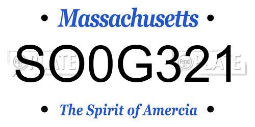 SO0G321 Massachusetts License Plate
