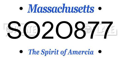 SO2O877 Massachusetts License Plate