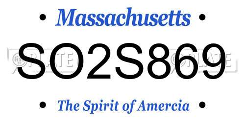 SO2S869 Massachusetts License Plate