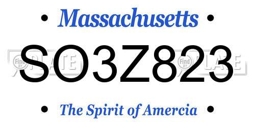 SO3Z823 Massachusetts License Plate