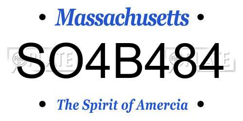 SO4B484 Massachusetts License Plate