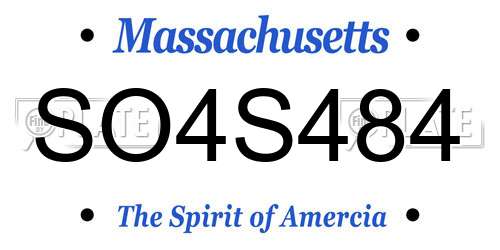 SO4S484 Massachusetts License Plate