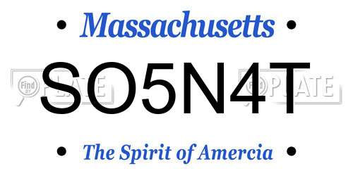 SO5N4T Massachusetts License Plate