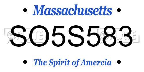 SO5S583 Massachusetts License Plate