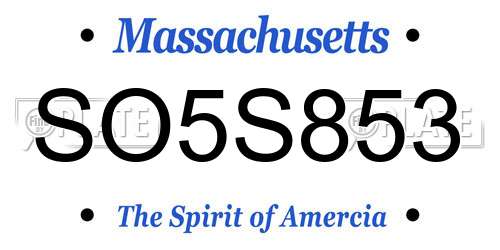 SO5S853 Massachusetts License Plate