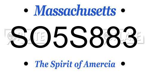 SO5S883 Massachusetts License Plate
