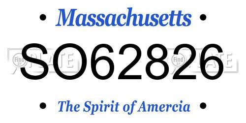 SO62826 Massachusetts License Plate