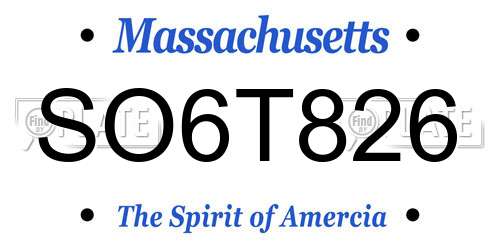 SO6T826 Massachusetts License Plate
