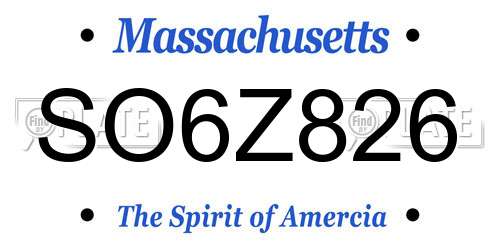 SO6Z826 Massachusetts License Plate