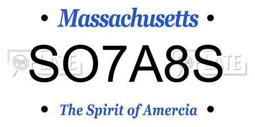 SO7A8S Massachusetts License Plate