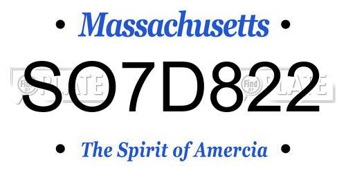 SO7D822 Massachusetts License Plate