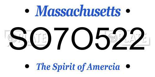 SO7O522 Massachusetts License Plate