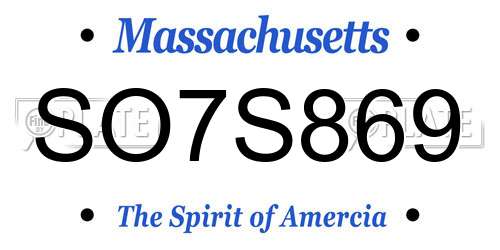 SO7S869 Massachusetts License Plate