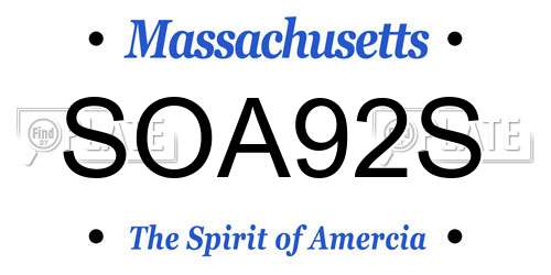 SOA92S Massachusetts License Plate