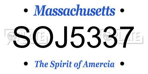 SOJ5337 Massachusetts License Plate