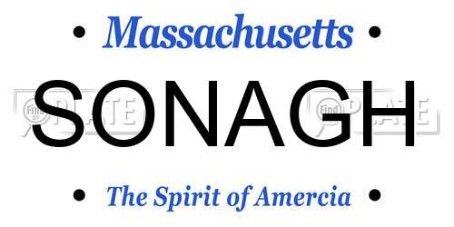 SONAGH Massachusetts License Plate