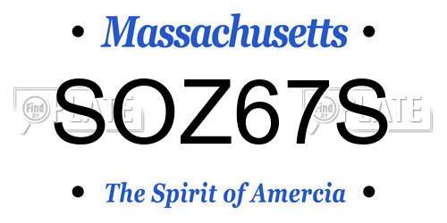 SOZ67S Massachusetts License Plate
