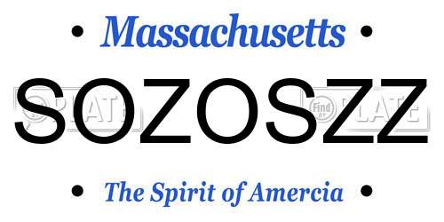 SOZOSZZ Massachusetts License Plate