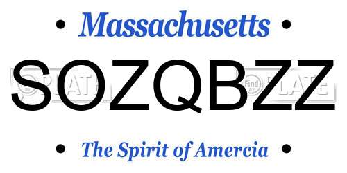 SOZQBZZ Massachusetts License Plate