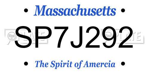 SP7J292 Massachusetts License Plate
