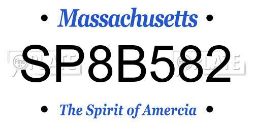 SP8B582 Massachusetts License Plate