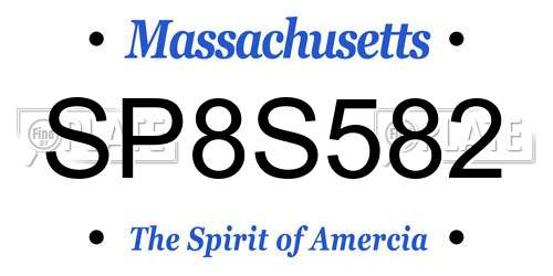 SP8S582 Massachusetts License Plate