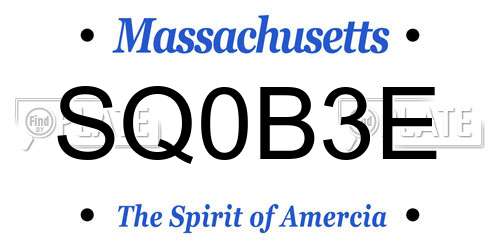 SQ0B3E Massachusetts License Plate