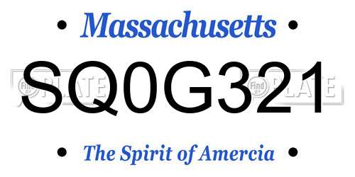 SQ0G321 Massachusetts License Plate