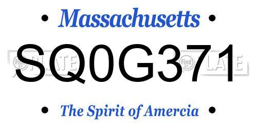 SQ0G371 Massachusetts License Plate
