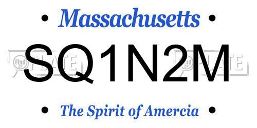 SQ1N2M Massachusetts License Plate