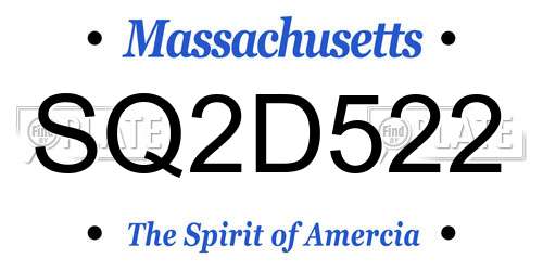 SQ2D522 Massachusetts License Plate