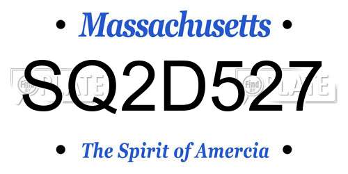 SQ2D527 Massachusetts License Plate