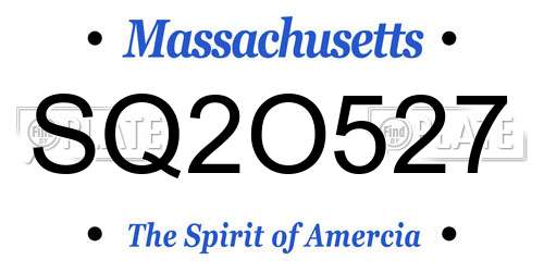 SQ2O527 Massachusetts License Plate