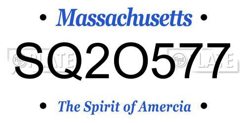 SQ2O577 Massachusetts License Plate