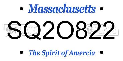 SQ2O822 Massachusetts License Plate