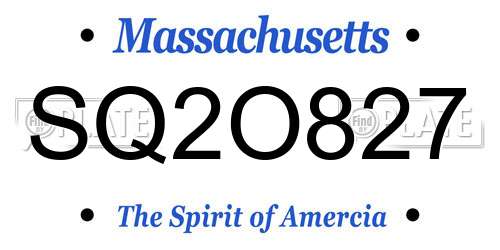 SQ2O827 Massachusetts License Plate