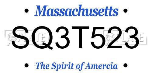 SQ3T523 Massachusetts License Plate