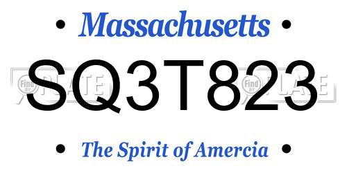 SQ3T823 Massachusetts License Plate